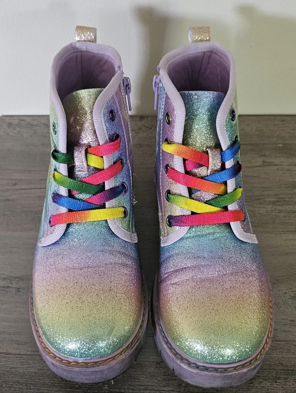 DREAM PAIRS Girls Glitter Combat Ankle Boots 3 Pastel Colorful Purple Rainbow